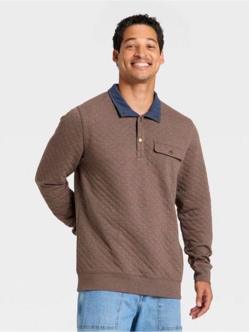 M81 NWT Goodfellow & Co Men’s Quilted Quarter Button Pull Over - Size: Small